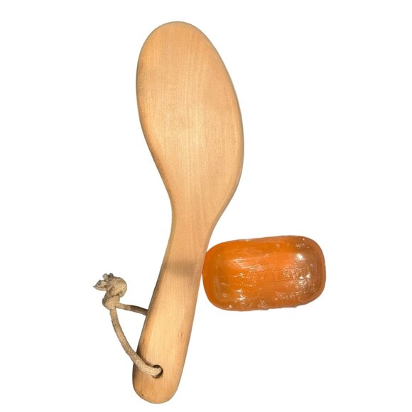 Vintage NOS The Body Shop Small Curved Back Brush With Fuzzy Peach Soap‎ Bar - Picture 5 of 12